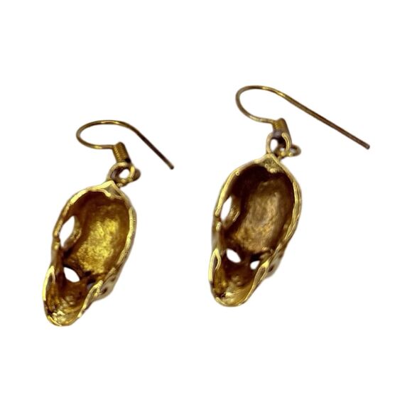 Vintage Gold-Tone Skull Dangle Earrings 1" Rock Punk Skully Goth Halloween - Picture 8 of 9